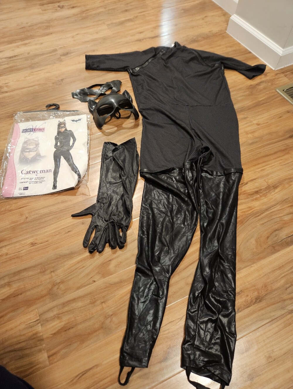 Catwoman Black Faux-Leather Jumpsuit with Mask and Gloves